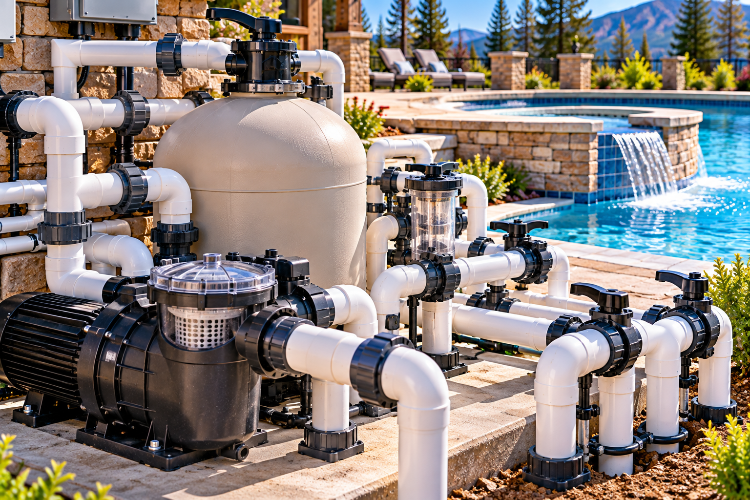 Pool pump, filter and plumbing equipment