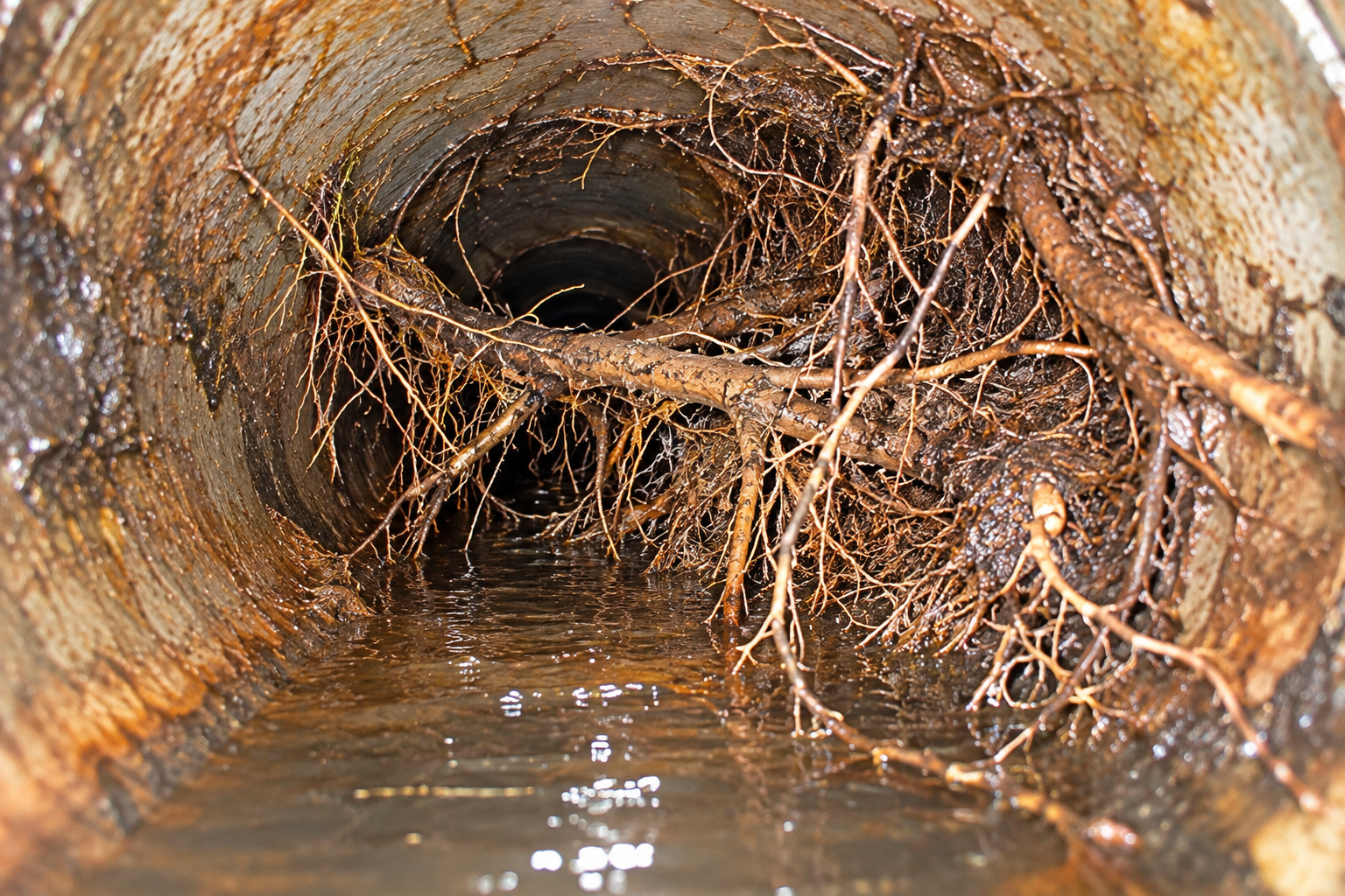 Tree root intrusion inside a residential sewer line